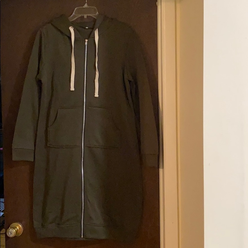 NWT Olive Green Hoodie Dress w Front Pouch Pocket